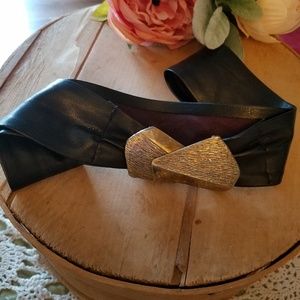 Vintage Emenee Black Leather & Goldtone Belt